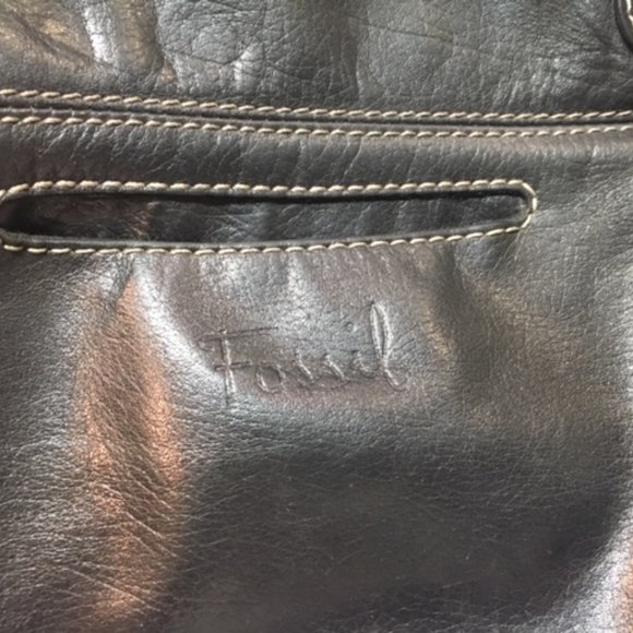 FOSSIL Black Super Soft Leather Satchel Zip Handbag Dbl Strap 13"x10" - Picture 6 of 16